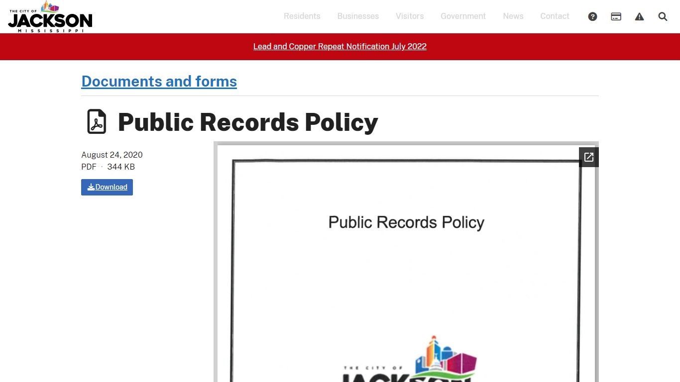 Public Records Policy - Jackson, MS